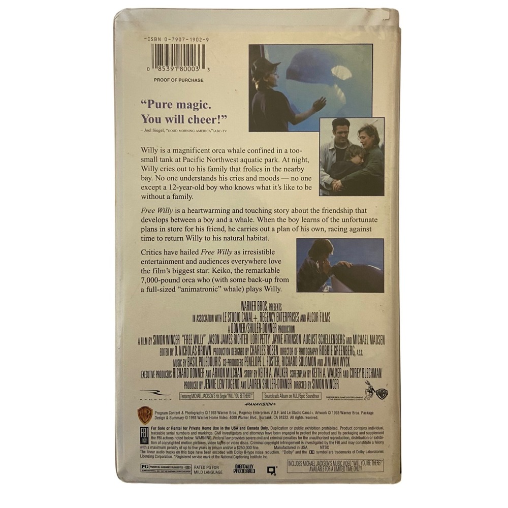 Warner Bros Free Willy VHS Tape 1993 Orca Movie Family Adventure Vintage PG OS - Picture 2 of 6